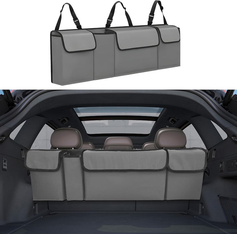 Tioollev Car Trunk Organizer, Backseat Hanging Large Storage with Adjustable Straps,Waterproof PVC Collapsible Cargo Bag, Car Interior Accessories for Auto SUV MPV (Gray) - Image 1